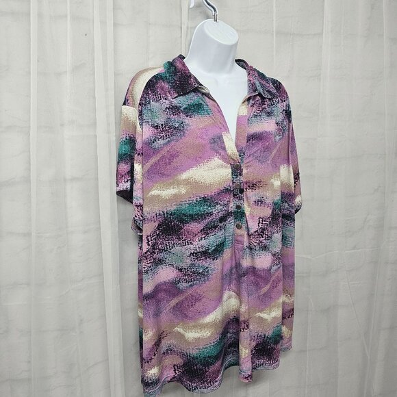 Alfani Purple Blue Abstract Polo Blouse Casual Retro Boho 3X - Picture 4 of 11